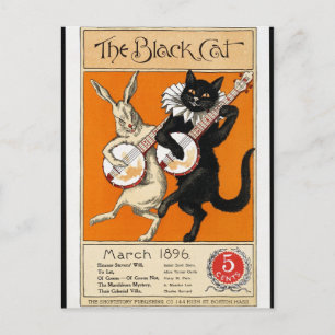 Antieke illustratie, De Zwarte Kat, 1896 Briefkaart