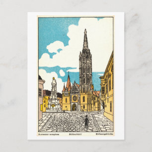 Antieke illustratie van Krönungskirche in Boedapes Briefkaart