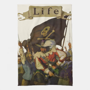 Antieke illustratie van piratenleven door Wyeth Theedoek