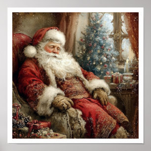 Antieke illustratiestijl van slapende kerstman poster