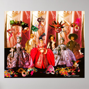 ANTIEKE ITALIAANSE POPPEN MASKERADE KOSTUUMPARTY POSTER