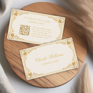 Antieke Ivoren en Gouden Elegante Calligrafie QR C Visitekaartje