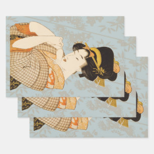 Antieke Japanse Geisha-meisje-entertainer in Kimon Inpakpapier Vel