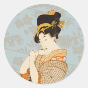Antieke Japanse Geisha-meisje-entertainer in Kimon Ronde Sticker