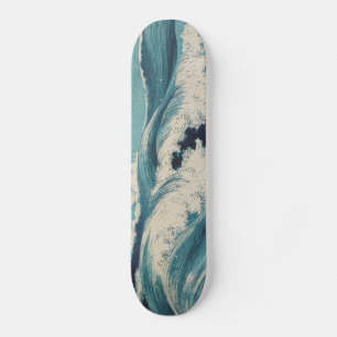 Antieke Japanse Houtblok Blauwe Oceaangolven Print Skateboard