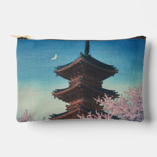 Antieke Japanse Houtblokdruk Lente Avond Pagode Etui