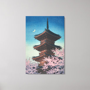Antieke Japanse Houtblokdruk Lentebedeling Pagode Canvas Afdruk