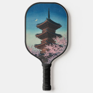 Antieke Japanse Houtblokdruk Lentebloesem Pagode Pickleball Paddle