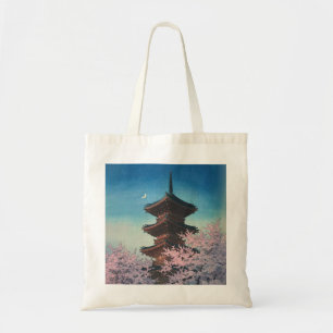Antieke Japanse Houtblokdruk Lentebloesem Pagode Tote Bag