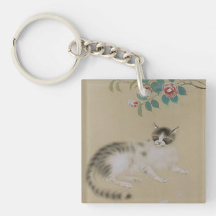 Antieke Japanse katten sleutelhanger