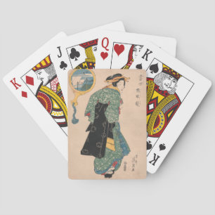 Antieke Japanse Kimono Vrouw Ukiyo-e Houtsnede Pokerkaarten