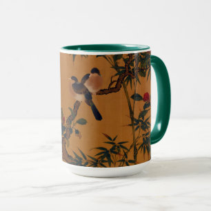 Antieke Japanse Kunst: Bamboe, Vogels, en Camelia' Mok