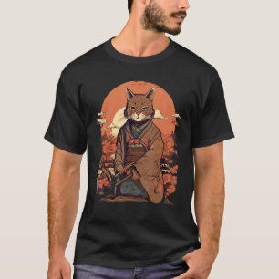 Antieke Japanse Kunst Samurai Havana Bruine Kat T-shirt