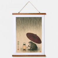 Antieke Japanse Ukiyo-e Regenpad met Paraplu 