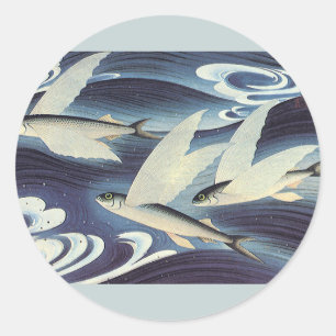 Antieke Japanse Vliegende Vis in Oceaan, Japonisme Ronde Sticker