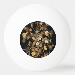 Antieke Japanse Zwarte Goud Herfst Bloem Kunst Pingpongballen