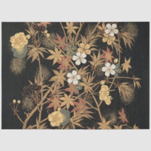 Antieke Japanse Zwarte Goud Herfst Bloem Kunst Tissuepapier