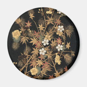 Antieke Japanse Zwarte Gouden Herfst Bloem Kunst Magneet