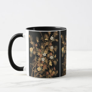Antieke Japanse Zwarte Gouden Herfst Bloem Kunst Mok