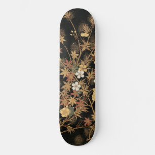 Antieke Japanse Zwarte Gouden Herfst Bloem Kunst Skateboard