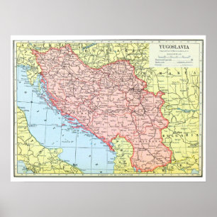 Antieke Joegoslavië Oude Politieke Kaart Poster 