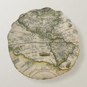 Antieke kaart, 1596, America Sive Novus Orbis Rond Kussen