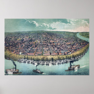 Antieke kaart Saint Louis Missouri Mississippi riv Poster