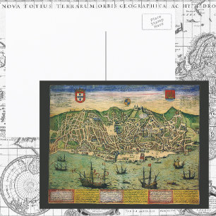 Antieke kaart, stadsplattegrond van Lissabon, Port Briefkaart