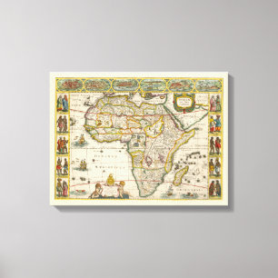 Antieke kaart van Afrika door Hondius en Jansson Canvas Afdruk