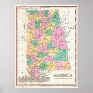 Antieke kaart van Alabama (1827) Poster