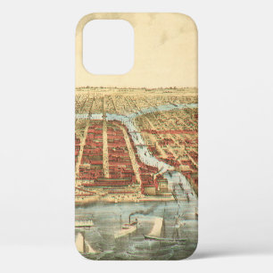Antieke kaart van Chicago, LaSalle Street en rivie iPhone 12 Hoesje