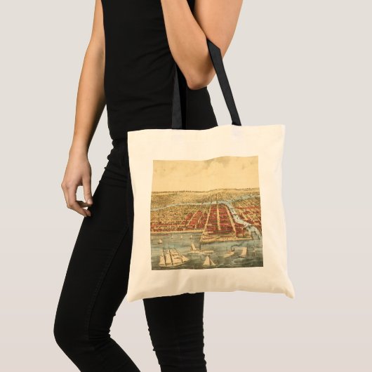 Antieke kaart van Chicago, LaSalle Street en rivie Tote Bag (Voorkant (product))