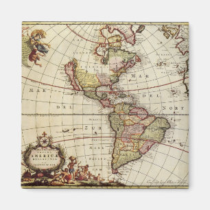 Antieke kaart van de Amerika's door Johannes De Ra Magneet