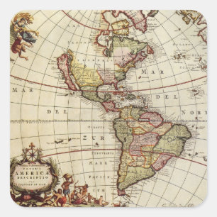 Antieke kaart van de Amerika's door Johannes De Ra Vierkante Sticker