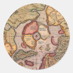 Antieke kaart van de Noordpoolkaart van Mercator Ronde Sticker