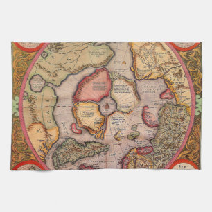 Antieke kaart van de Noordpoolkaart van Mercator Theedoek