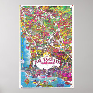Antieke kaart van de stad Los Angeles in Californi Poster