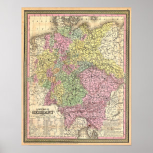 Antieke kaart van Duitsland, 1853 Poster
