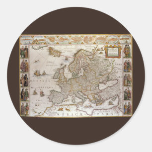 Antieke kaart van Europa door Willem Jansz Blaeu, Ronde Sticker