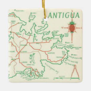Antieke kaart van het eiland Antigua Keramisch Ornament
