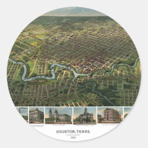 Antieke kaart van Houston, Texas met Buffalo River Ronde Sticker
