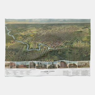 Antieke kaart van Houston, Texas met Buffalo River Theedoek