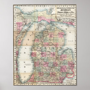 Antieke kaart van Michigan 1878 Poster