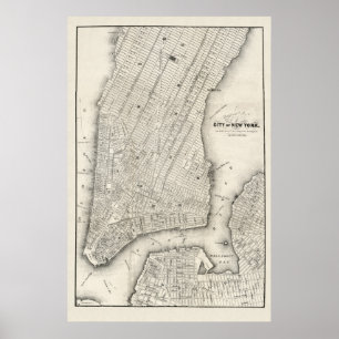 Antieke kaart van New York & Brooklyn, 1860 Poster