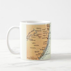 Antieke kaart van Philadelphia naar de Atlantische Koffiemok