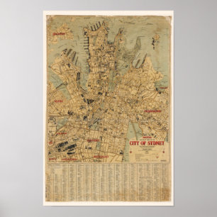 Antieke kaart van Sydney Australië Poster
