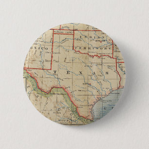 Antieke kaart van Texas uit 1888 met steden en riv Ronde Button 5,7 Cm