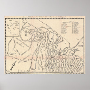 Antieke kaartposter van Beverly Hills 1930 Poster