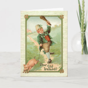 Antieke Kabouter Varken Knuppel St. Patrick's Dag Kaart