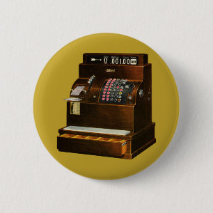 Antieke kassa, vintage detailhandel ronde button 5,7 cm